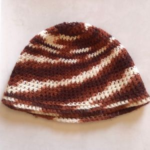 Brown & White Hand-woven Knit Hat, spiral pattern, 1990s Y2K - is 90s vintage??